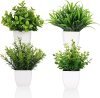 Dekorly® 4 Pot Small Fake Plant Flowerpot Artificial Plastic Eucalyptus Plant Wheat Grass Shrub Plant Indoor Desk Coffee Table Bathroom Bedroom Home Decoration (Pack of 4)