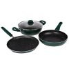 Prestige Omega Deluxe Non-Stick Cookware 3 Pc Set | Pfoa Free 5-Layer Coating | Omni Tawa 25 Cm | Fry Pan 24 Cm | Kadai With Glass Lid 24 Cm | Moss Green | Dishwasher Safe