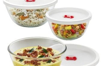 Borosil Glass Serving & Mixing Bowls With Lids, Oven & Microwave Safe Bowls, Set Of 3 (500 Ml + 900 Ml + 1.3 L), Borosilicate Glass, Clear