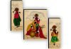 SAF Set of 3 Rajasthani Village Ladies Modren Art UV Textured Paintings for living room with frame 12 Inch X 18 Inch SAF-JMS6727