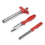 Homebasics By Home Puff Easy Grip Stainless Steel Regular Gas Lighter For Kitchen Stoves With Free Knife & Vegetable Peeler, Waterproof Spark Lighter For Gas Stove, Gas Igniter, Knife & Lighter Combo