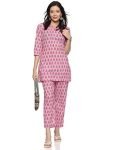 RAJMANDIRFABRICS Women’s Pure Cotton Printed Night Suit Top and Pyjama Set (PK10110046-XL Pink & Light Blue)