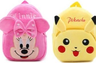 Mom’S Gadgets Kids School Pikachu/Pink Minnie Fabric Cartoons Soft Plush Bag Age 3-5 Year Kids 11 L Backpack(Yellow, Pink)