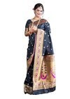 SGF11 Women’s Paithani Kanjivaram Soft Silk Saree With Blouse Piece (Black)