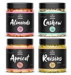 Organic Box 100% Natural and Premium Dry Fruits Combo Pack of Almonds, Cashews, Apricoat, Raisins – 1Kg (250 gm Each) – Diwali Gift Pack