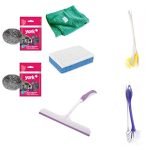 York Double Hockey Toilet Cleaning Brush, Sink Brush, Bathroom Squeegee Plastic Wiper, Microfiber Floor Cloth, Cellulose Sponge For Cleaning Sinks, Bathtubs And Spiral Steel Scrubber Mini – 2 Pc