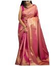 SGF11- Women’s Kanjivaram Soft Silk Saree With Unstitched Blouse Piece (Coral Pink)