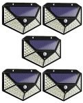GLUN® Solar, Rechargeable 100 LED’s Light, PIR Motion Sensor Outdoor Wall Light, Waterproof Energy Saving Uses in Garden, Street, Yard, Path, Home Security and etc Pack of 5