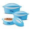 Milton Delight Jr. Inner Stainless Steel Casserole Gift Set Of 3 (520 Ml, 820 Ml, 1.3 Litres), Blue | Pu Insulated | Bpa Free | Food Grade | Hot & Cold