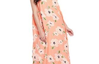 Clovia Women’S Rayon Pretty Florals Long Night Dress (Ns1459P34_Orange_L)