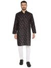 Maharaja Printed Linen Kurta Pyjama Set in Black for Men [MSKP158-44]