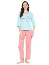 Clovia Women’S Cotton Quirky Quote Print Top & Jogger Set (Ls0581P03_Blue_M)
