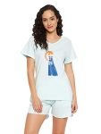 Clovia Women’S Cotton Emoji Print Top & Solid Shorts Set (Ls0410S03_Blue_Xl)