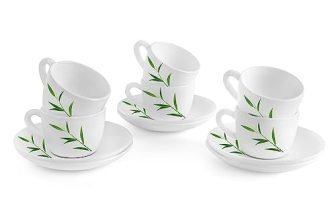 Cello Imperial King Cup & Saucer 130 Ml | Home And Kitchen Decor Items | Cups, Mugs And Saucer For Kitchen | Coffee Cup And Saucer Set | 6 Units | Bamboo Groove, Green