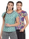 Clovia Women’S Pack Of 2 Comfort Fit Active Printed T-Shirt (Combat156_Teal & Multicolor_S)