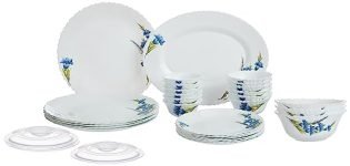 Larah By Borosil Nina Fluted Series Opalware Dinner Set | 31 Pieces For Family Of 6 | Microwave & Dishwasher Safe | Bone-Ash Free | Crockery Set For Dining & Gifting | Plates & Bowls | White