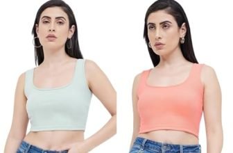 Ben Martin Women’S Pack Of 2 Cotton Stretchable Sleeveless Square Neck Pista-Peach Tank Top Size Xx-Large