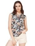 Selvia Women’s Sleeveless Crepe Round Neck Regular Top(405TK325N-M_Black & Multi2)