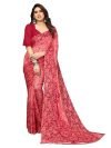 Satrani Women’s Geoegette Floral Print Saree with Unstitched Blouse Piece (3112S2153NA_Maroon1)