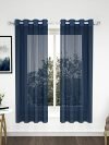 Story@Home Sheer Window Curtains Linen Look Semi Transparent Voile Grommet Zic Zac Curtains for Living, Dining Room Navy Blue (Set of 2, 5 Feet, Navy Blue)