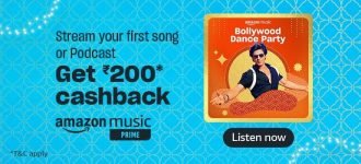 Deal : Free ₹200 For Prime Member. 😍Listen Any Music On Prime Music for First Time atleast 30 Secs & Get Free ₹150 Cashback.Listen Now : Terms & Conditions : Click Here