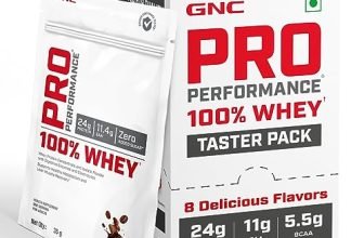 Gnc Pro Performance 100% Whey Taster Pack | 8 Flavours X 35G Single-Serve Sachets | Muscle Growth & Recovery | Mango | Vanilla | Chocolate Flavors | Café Mocha | Kulfi | Strawberry | Kesar Pista
