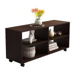 Story@Home Engineered Wood Coffee Table for Living Room, Center Table with 4 Open Shelves (Dark Wenge, Matte Finish)