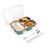 Attro Bento 3 Compartment Stainless Steel Lunch Box With Steel Cutlery Inside, Heating & Water Insulation Design Use For Office, School & Travelling, 750 Ml – Olivegreen