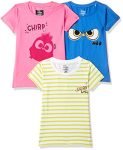 Joshua Tree Girl’S Angry Birds Regular Fit T-Shirt (Hpko3-T3_Pink Blue Yellow Stripe 4-5 Years)