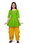Fashion Dream Girl’s Peplum Kurti Top with Dhoti Pant (Parrot_9-10) Green