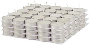 Amazon Brand – Solimo Wax Tealight Candles, 2-Hour Burn Time, Smokeless, No Residue (Set of 100, Unscented)
