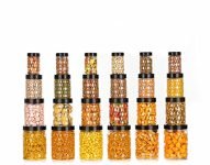 Tosaa Plastic Pet Storage Jar and Container, Set of 24 (6pcs x 250ml Each, 6 pcs x 350ml Each, 6 pcs x 650ml Each, 6 pcs x 1.20ltrs Each), Black|Air Tight|Kitchen Organiser|BPA Free|Stackable