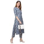 GoSriKi Women’s Cotton Blend Printed Straight Kurta with Pant (Funnu New01 Blue_M-GO_Blue_Medium)