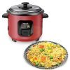 Macook Mini Rice Cooker 0.6 Liters, with Powerful Heating Element, Keep Rice Warm for 5 Hrs, Auto Cut-Off, Aluminum Nonstick Cooking Pans, Red Travel Small Electric Rice Cooker