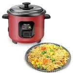 Macook Mini Rice Cooker 0.6 Liters, with Powerful Heating Element, Keep Rice Warm for 5 Hrs, Auto Cut-Off, Aluminum Nonstick Cooking Pans, Red Travel Small Electric Rice Cooker