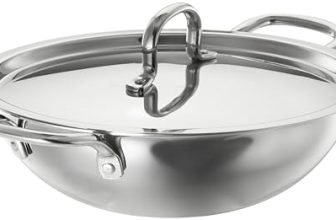 Amazon Brand – Solimo Stainless Steel Triply Kadhai | Stainless Steel Lid | Compatible With All Modern Cooktops | 24 Cm