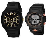 FROZIL® Analog and Digital Black Square and Round Dial Shockproof Multi-Functional Automatic Waterproof Sports Watch Combo for Men’s Kids Watch for Boys – Watch for Men Pack of 2