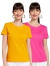 honeysuckle by Cotton Colors Women’s Solid Regular Fit T-Shirt (Pack of 2) (TWTRNCP2C_Multicolor_Small_Mustard/Pink S)
