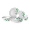 Cello Opalware Aqua Leaves Dinner Set, 13-Pieces, White