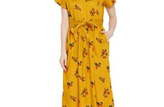 Clovia Women’S Rayon Floral Knee Length Nighty (Yellow_L_Ns1342P07L)