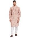 Style Quotient Men Peach-Coloured Printed Thread Work Pathani Kurta (SS21SQPATHAN09_PCH-L)