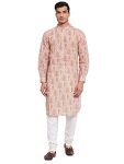 Style Quotient Men Peach-Coloured Printed Thread Work Pathani Kurta (SS21SQPATHAN09_PCH-L)