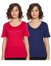 Indigo Women’S Regular Cotton T-Shirt, Pack Of 2 (Aw21/Ind-9006_Blue+ Red_Small