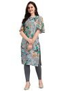 EthnicJunction Women’s Crepe Floral Printed Ready to Wear Straight Kurti (B9-9014-Rama_L_Rama)