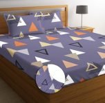 BSB HOME Premium 100% Microfiber Elastic Fitted Bedsheets with 2 Pillow Covers | Double Bed with All Around Elastic 180 TC Supersoft | for 78×72+10 Mattress (Trangle, Grey & White)