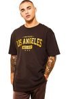 LEOTUDE Men’s Cottonblend Round Neck Oversized Tshirt (FS49_LSANGELES2_P_Brown_L)