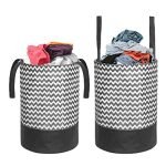 PrettyKrafts Laundry Basket Round, Foldable, Toys Storage, Laundry Storage, 45 Ltr,(Set of 2) BLACK & WHITE