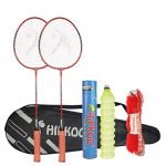 Hipkoo Sports Aluminum Full Badminton Kit |2 Wide Body Shuttle Bat with Cover,10 Nylon Shuttles and Net|Ideal for Professional & Beginner Players -Red