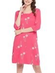 Clovia Women’s Cotton Printed Short Night Dress with Pocket (NS1489P22_Pink_L)