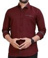 CB-COLEBROOK Men Regular Fit Solid Spread Collar Casual Shirt (Large, Berry Maroon)